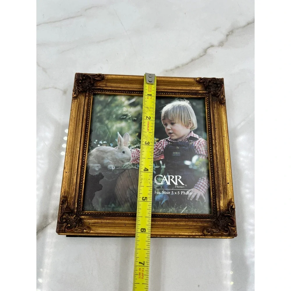 VTG Carr Frames Ornate Gold 5x5 Square Picture Frame Vintage Style Scroll Detail